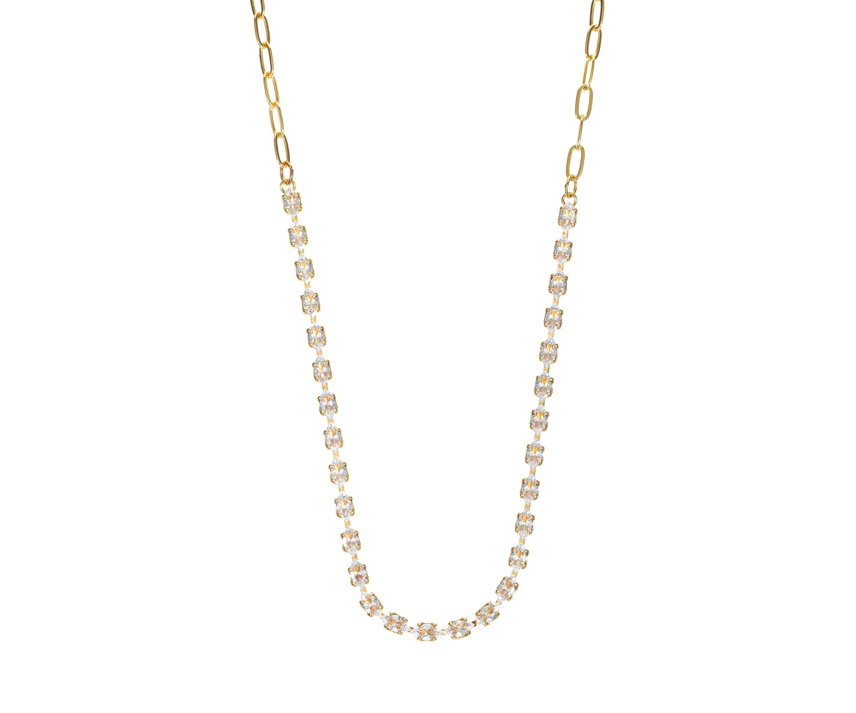 Lab Created Gold Tone Marquis CZ Tennis Necklace