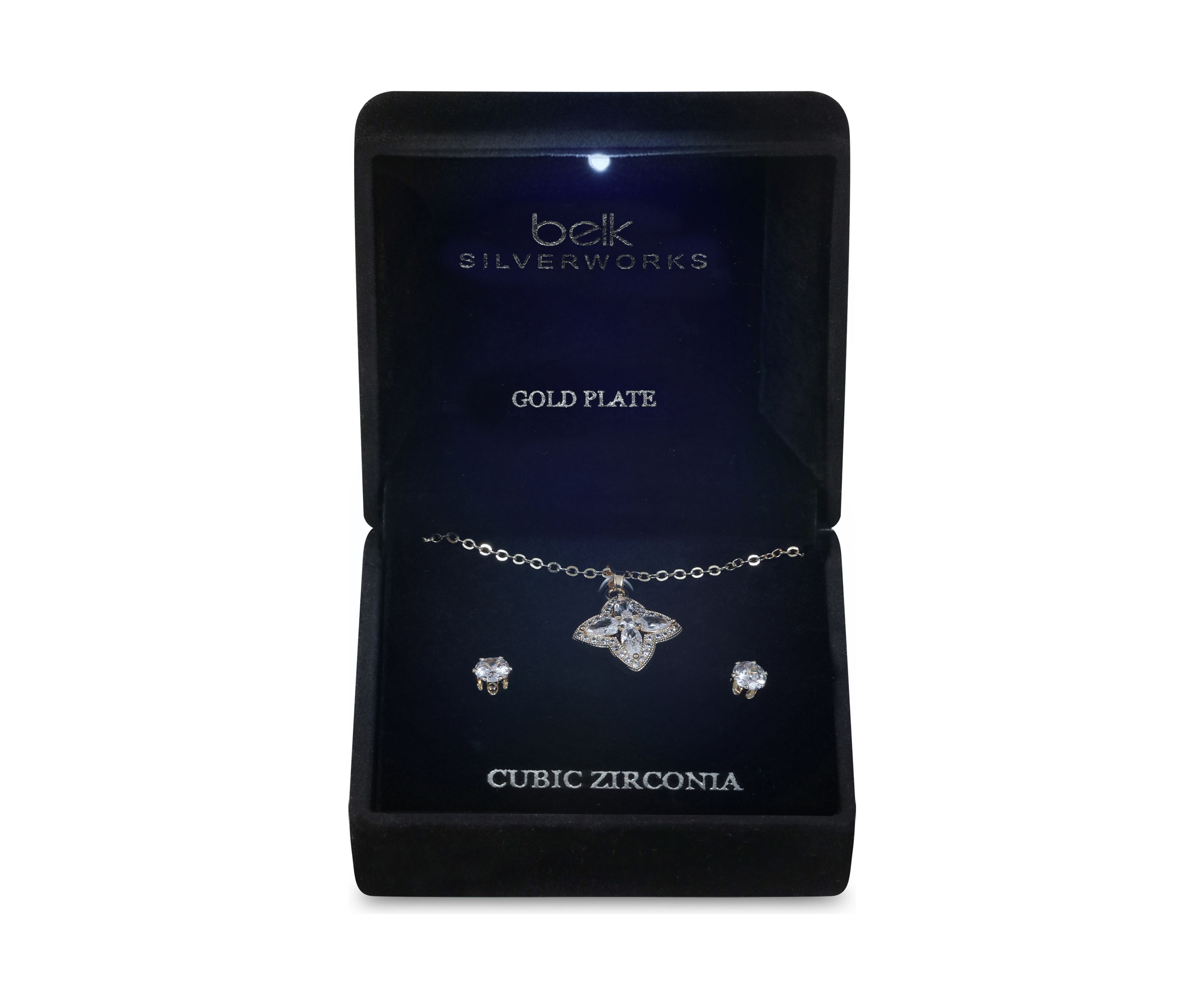 Lab Grown Plated Cubic Zirconia Clover Halo Pendant and Earring Set