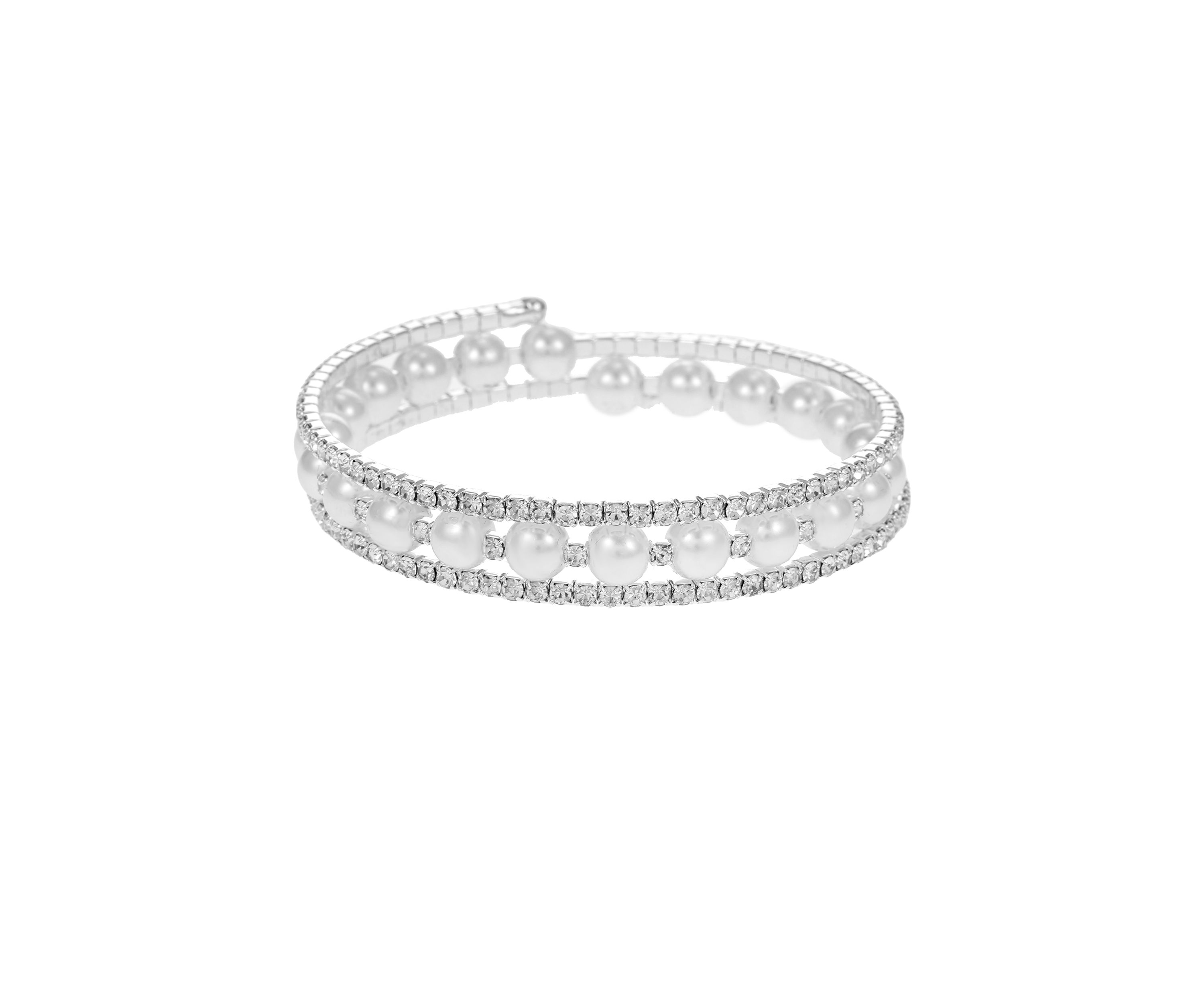Lab Grown Genuine Crystal and Pearl Coil Tennis Bracelet