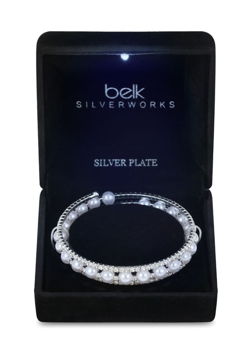 Lab Grown Genuine Crystal and Pearl Coil Tennis Bracelet