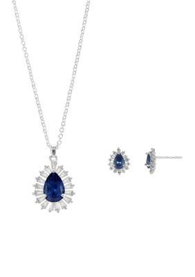 Belk Silverworks Teardrop Stone Pendant Necklace and Earrings Set, 18 in