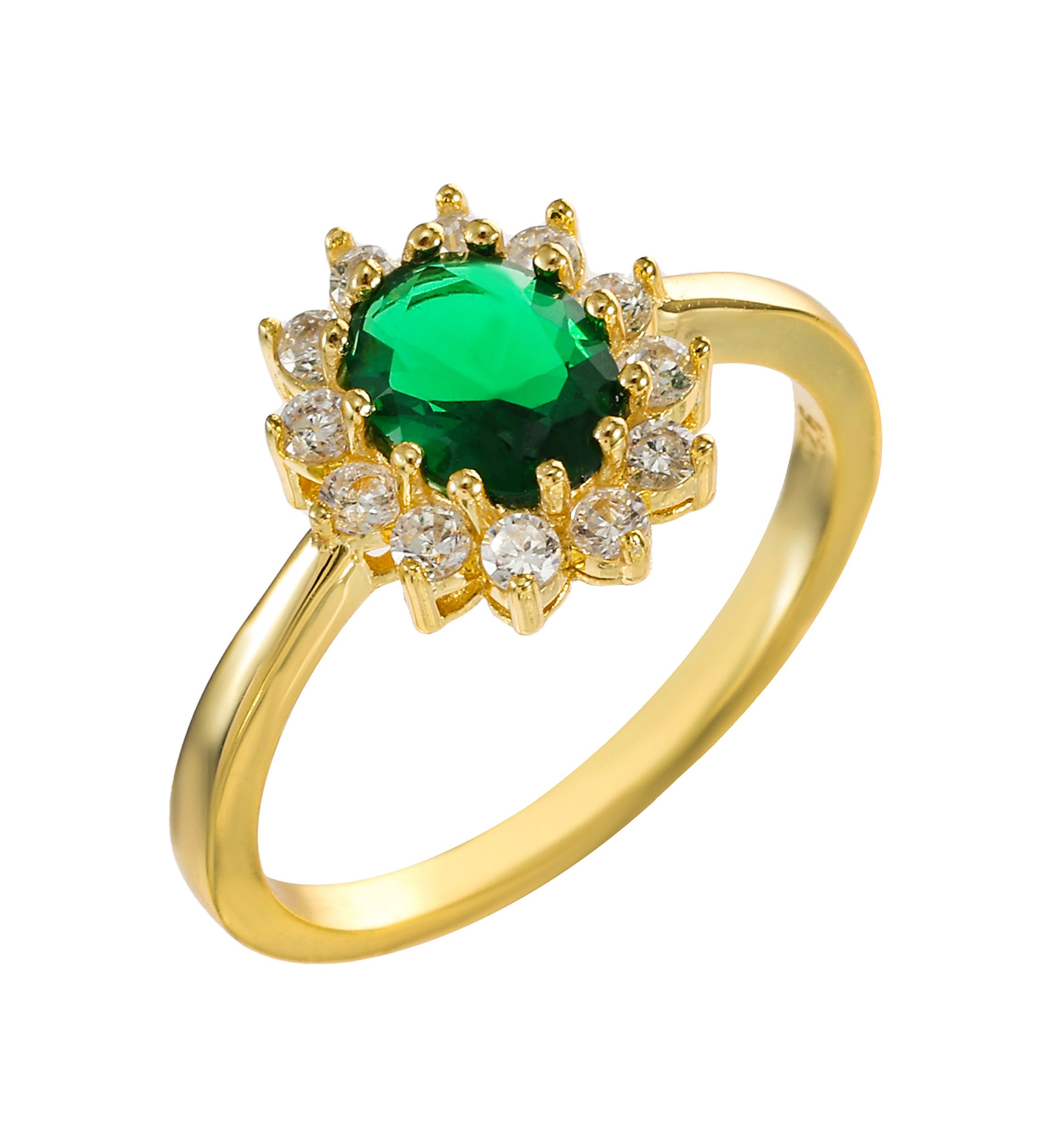 Lab Grown Sterling Silver Emerald Oval with CZ Halo Ring