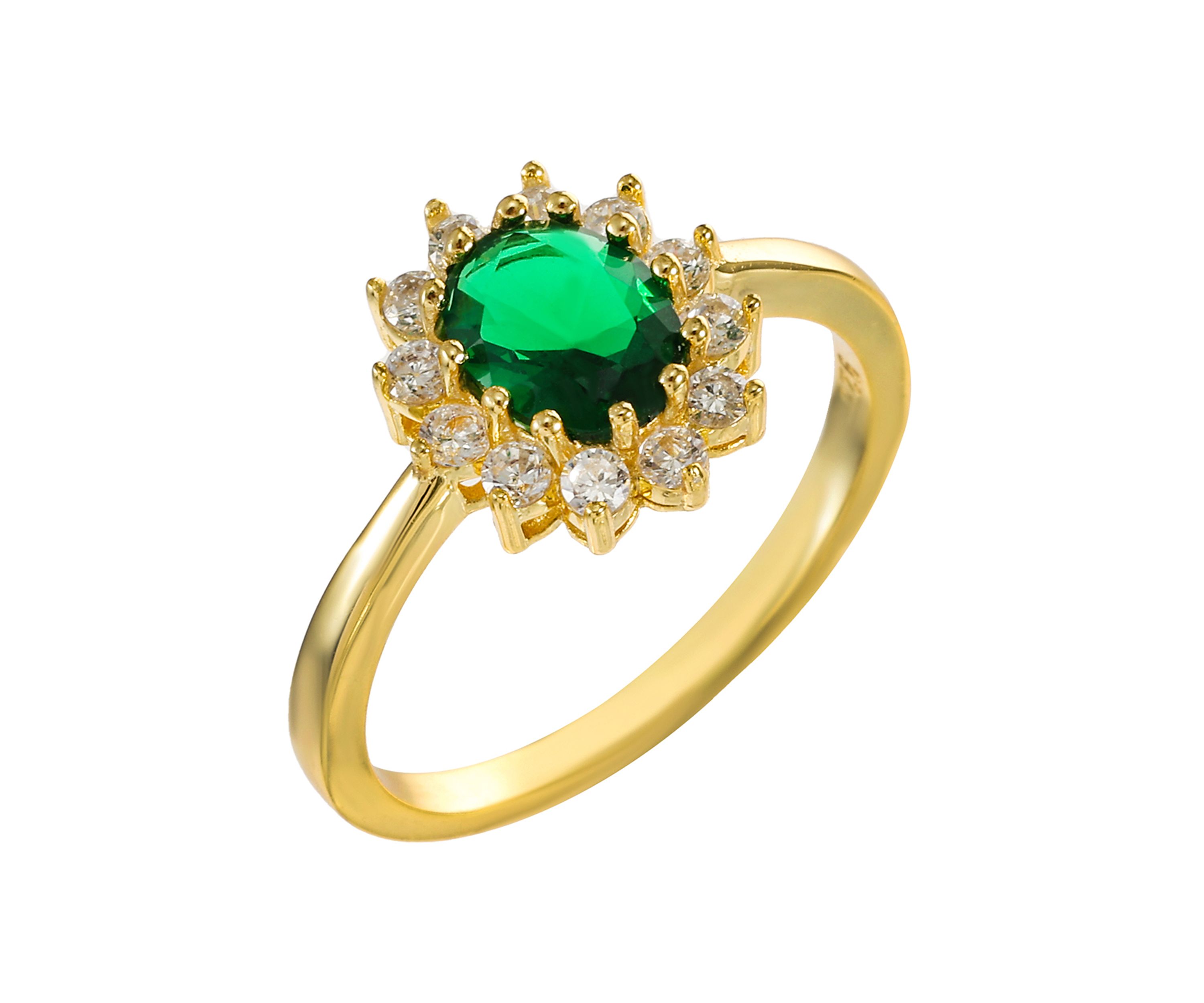 Lab Grown Sterling Silver Emerald Oval with CZ Halo Ring