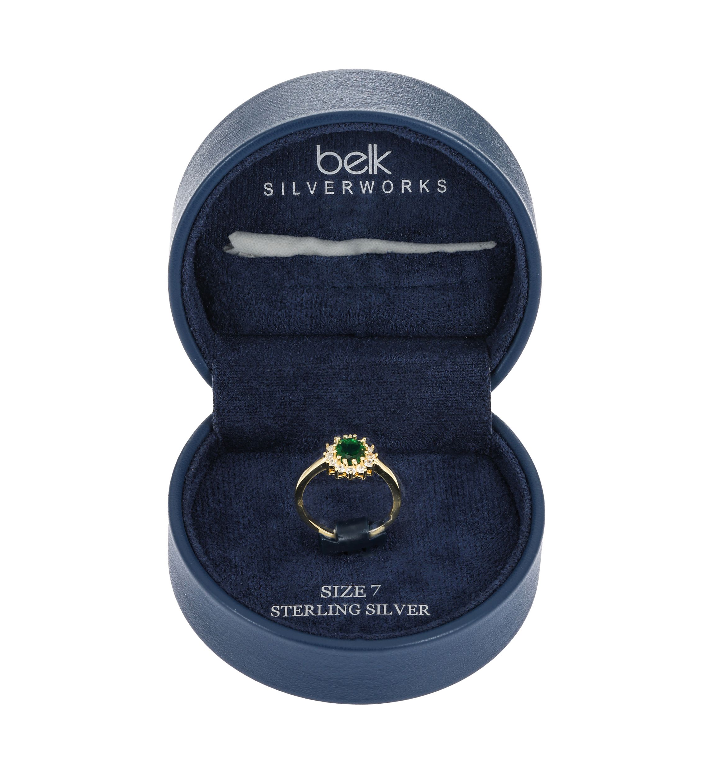 Lab Grown Sterling Silver Emerald Oval with CZ Halo Ring