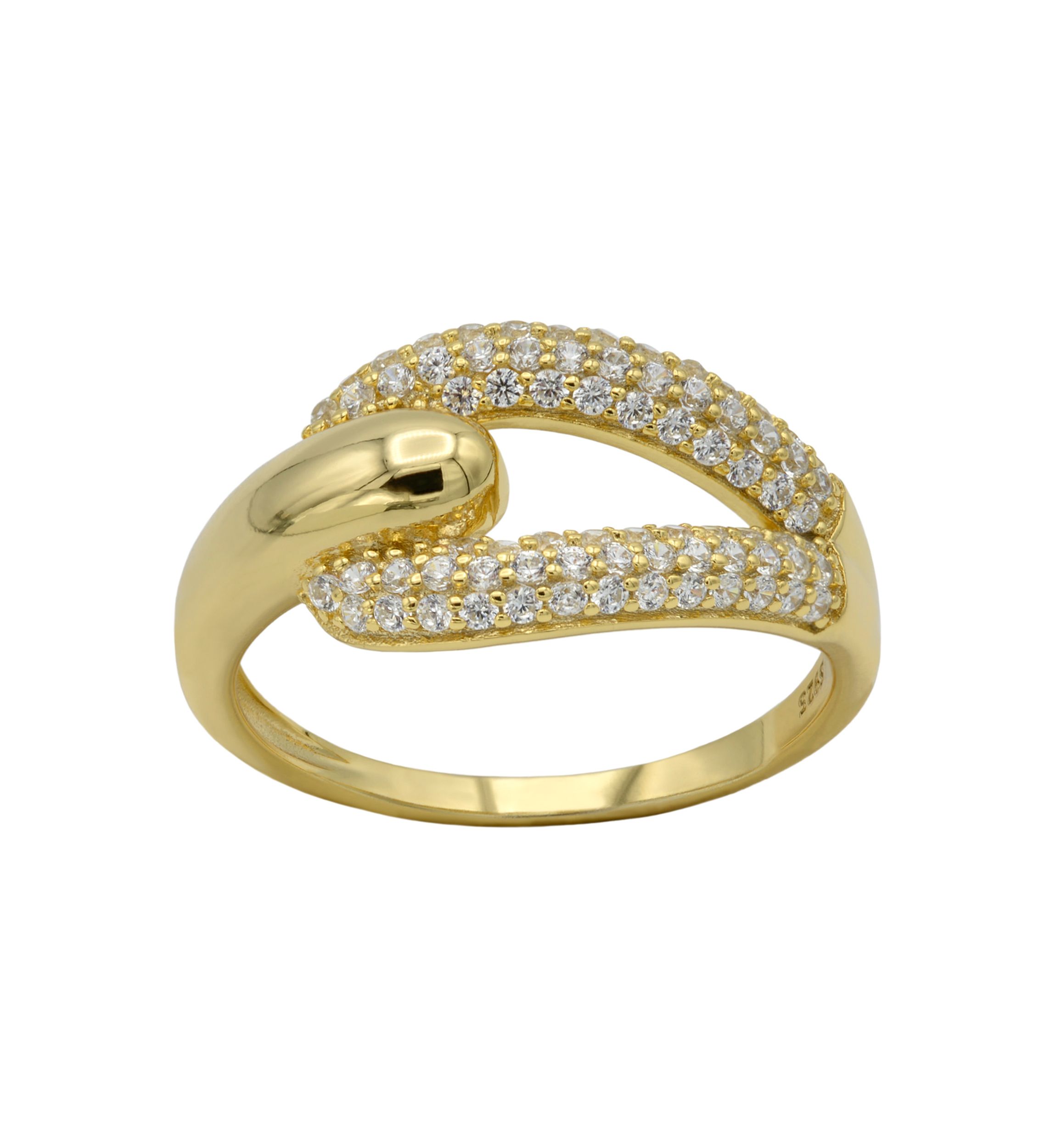 Lab Grown Gold Over Sterling Silver Pave CZ Open Hook Ring