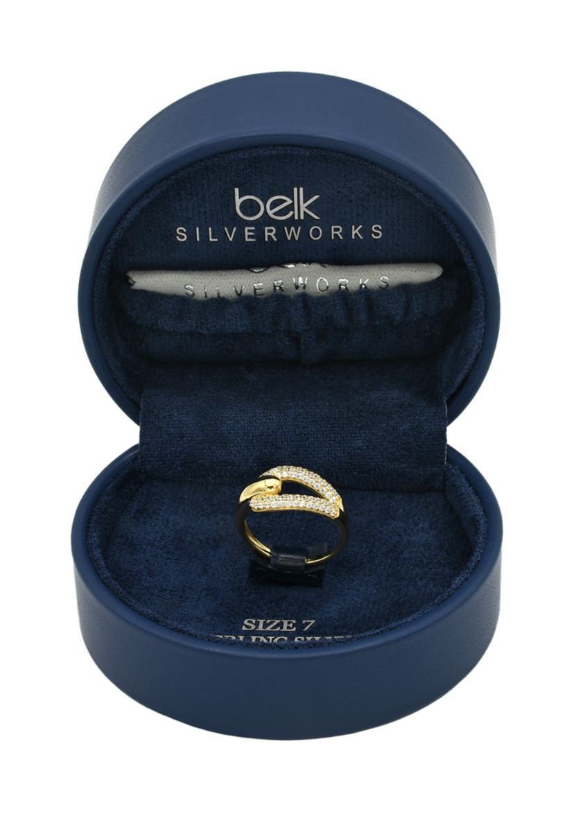 Lab Grown Gold Over Sterling Silver Pave CZ Open Hook Ring