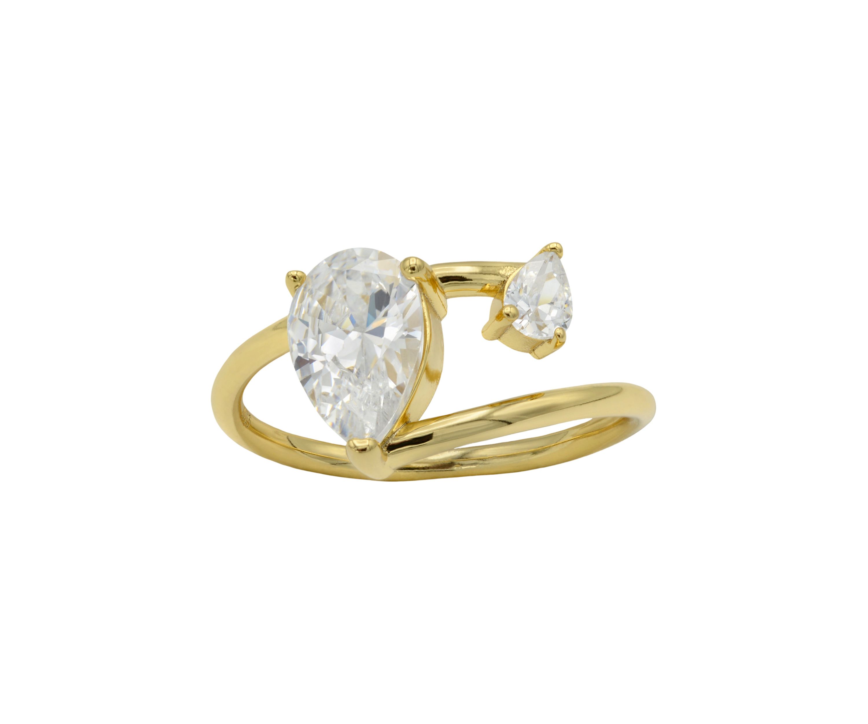 Lab Grown Gold Over Sterling Silver Pear CZ and Open Wrap Ring