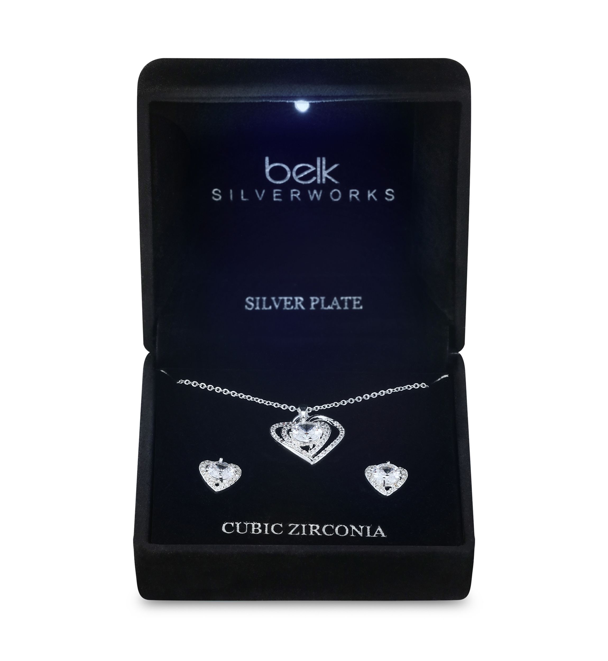 Double Heart Cubic Zirconia Necklace with Heart Earrings Set
