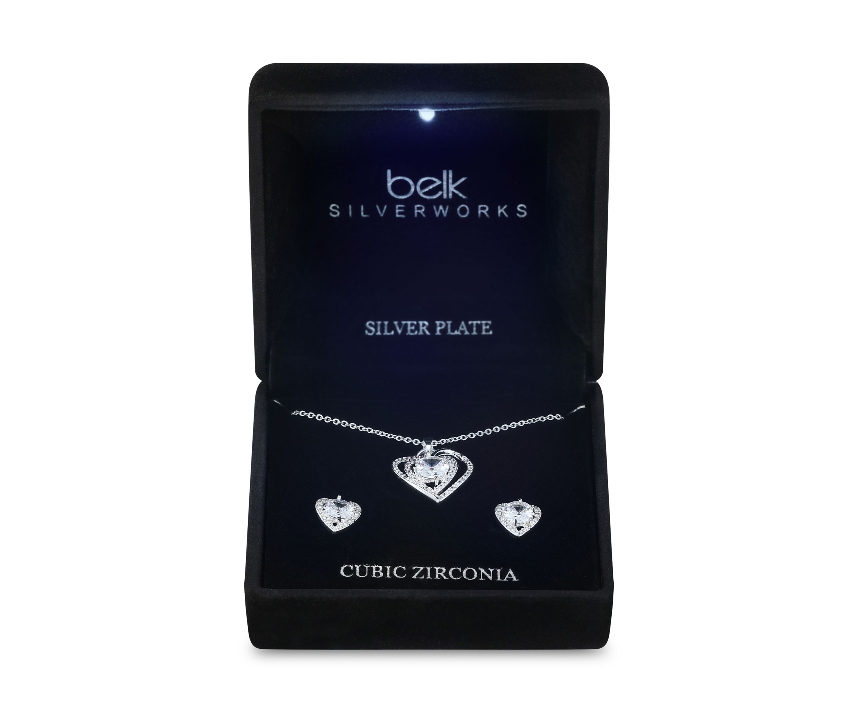 Double Heart Cubic Zirconia Necklace with Heart Earrings Set