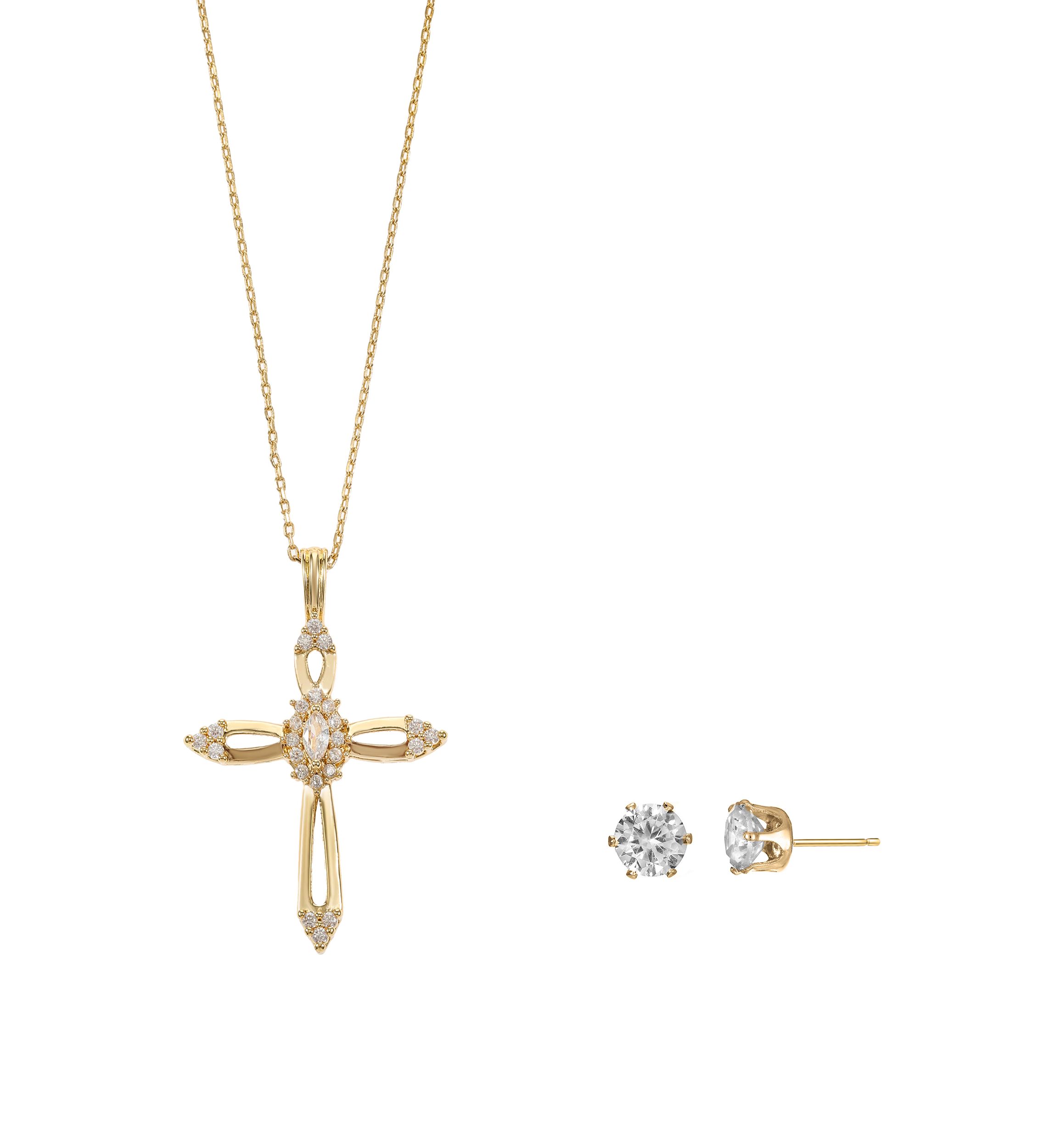 Lab Grown Cubic Zirconium Cross Necklace and Earring Set