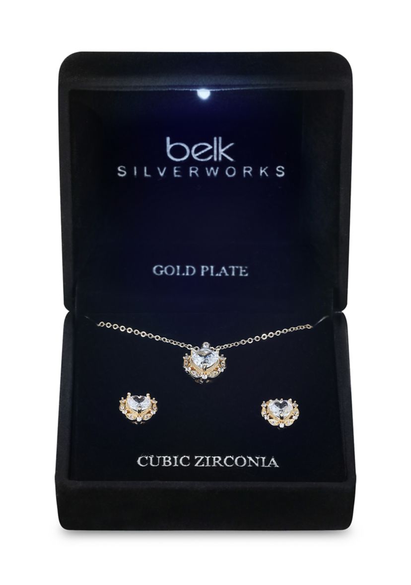 Lab Grown Heart Halo Pendant Necklace and Stud Earrings Set