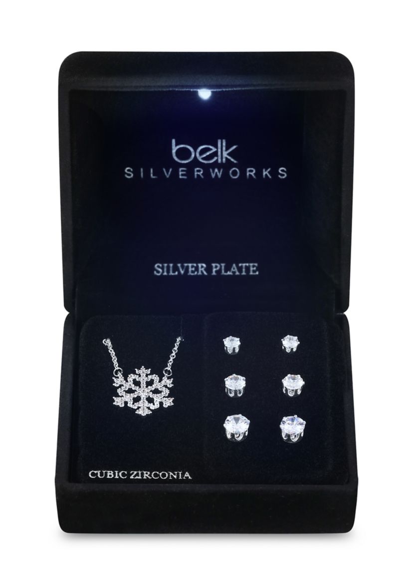 Snowflake Cubic Zirconia Necklace and Three Earrings Set 