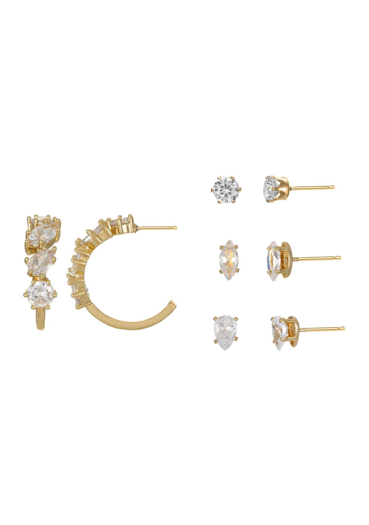 Lab-Grown Cubic Zirconia Hoops and Stud Earrings Set