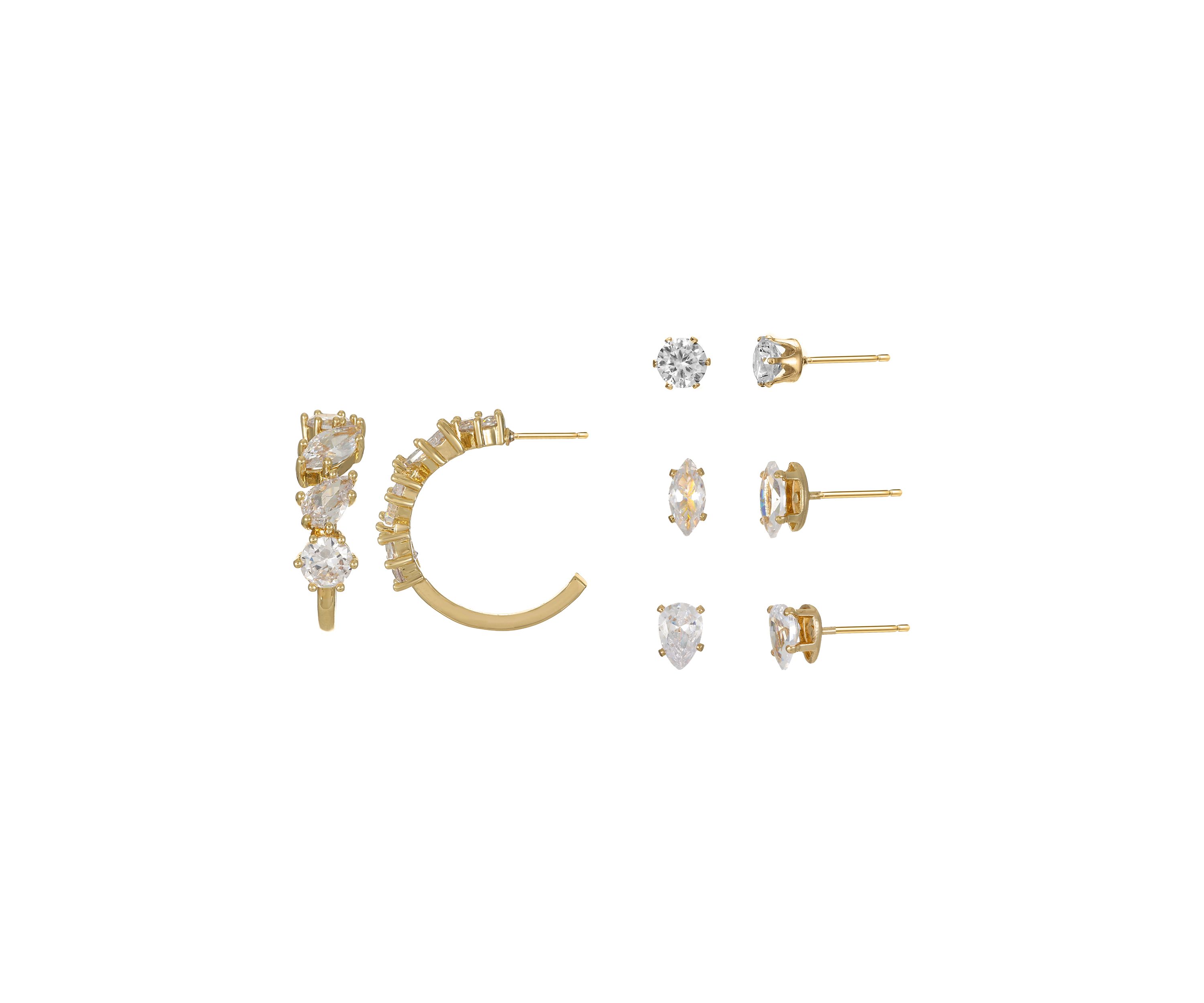 Lab-Grown Cubic Zirconia Hoops and Stud Earrings Set