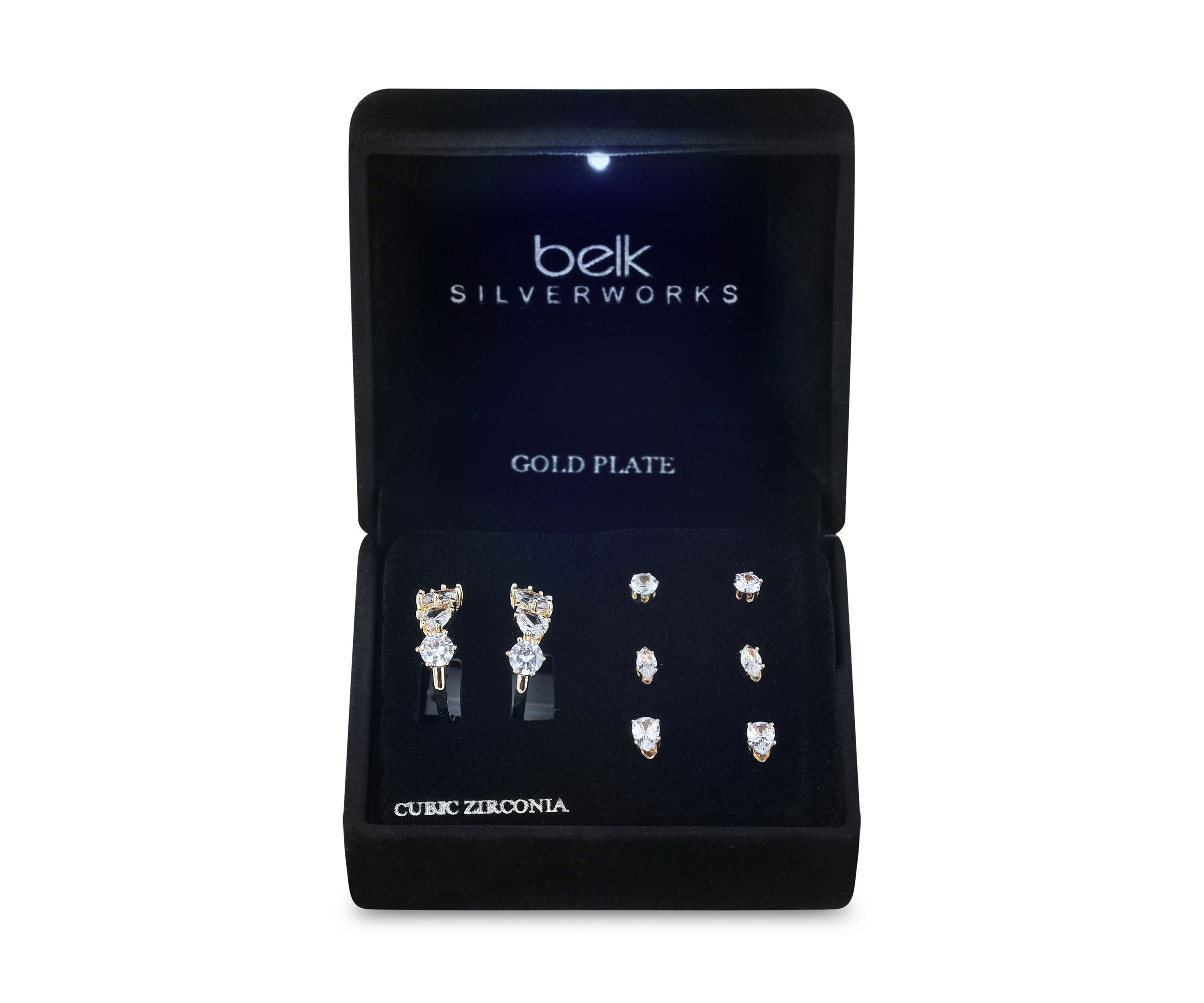 Lab-Grown Cubic Zirconia Hoops and Stud Earrings Set