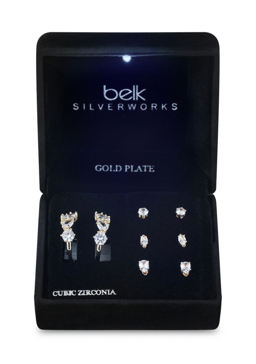 Lab-Grown Cubic Zirconia Hoops and Stud Earrings Set