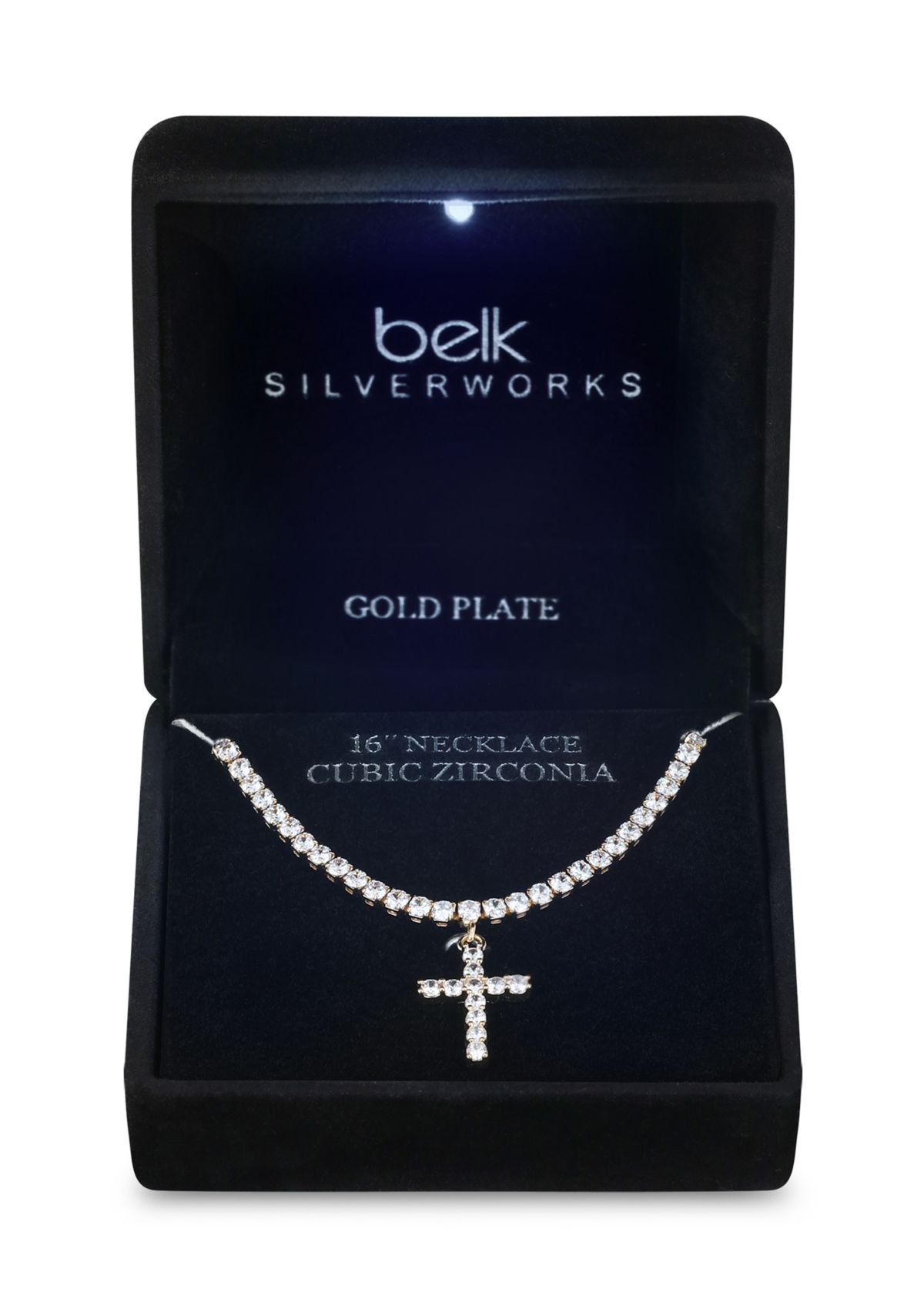 Lab-Grown Gold Tone Cubic Zirconia Tennis Necklace with Cross Pendant