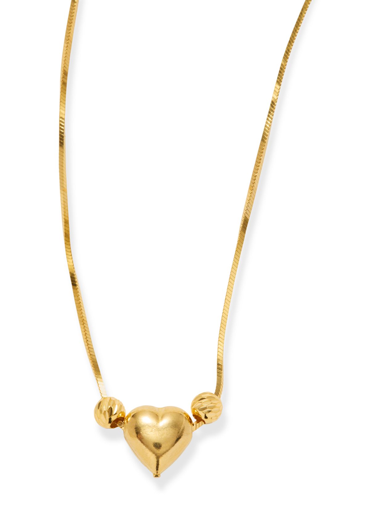 Gold Over Sterling Silver Polished Heart Bead Necklace