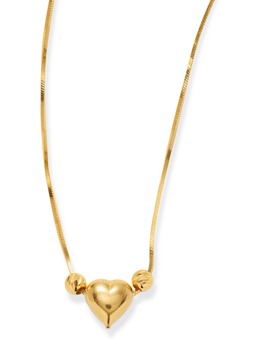 Gold Over Sterling Silver Polished Heart Bead Necklace