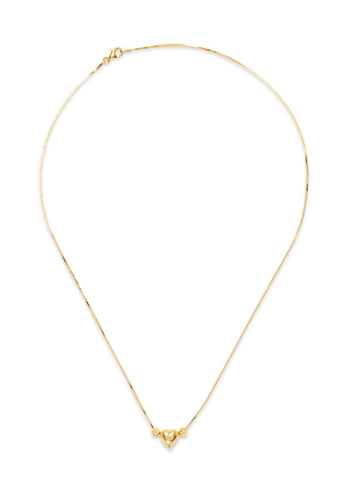 Gold Over Sterling Silver Polished Heart Bead Necklace