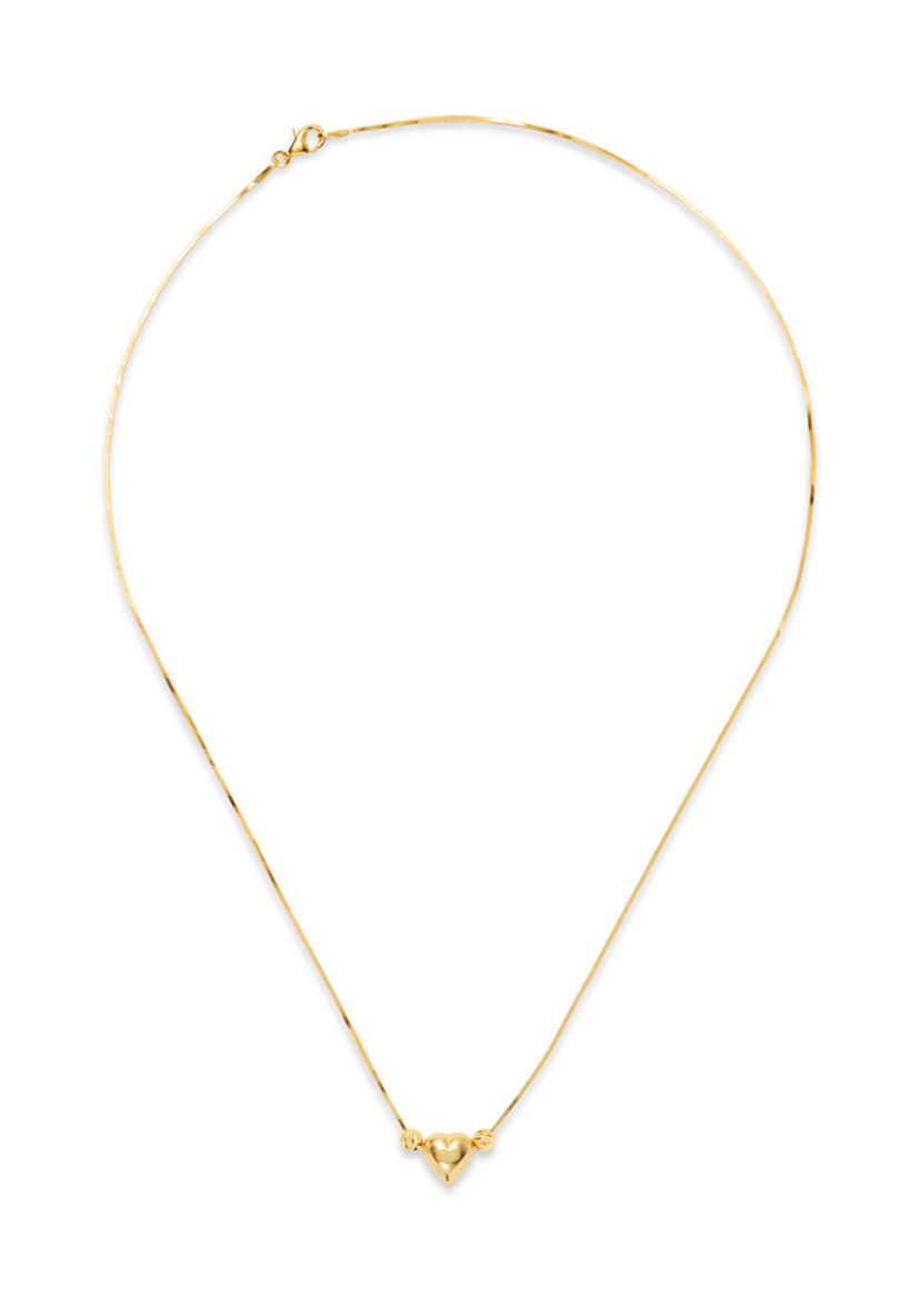 Gold Over Sterling Silver Polished Heart Bead Necklace