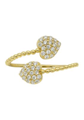 Belk Silverworks Lab Grown Gold over Sterling Clear Cubic Zirconia Pave Heart Open Wrap Ring, 9