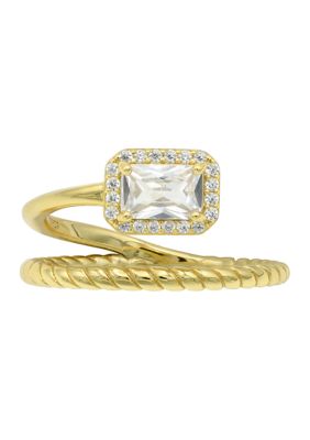 Belk Silverworks Lab Grown Emerald Cut Cubic Zirconia with Textured Band Wrap Ring in Gold Over Sterling Silver, 9