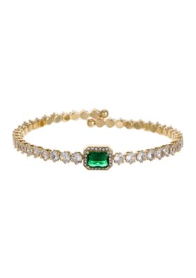 Belk Silverworks Emerald Crystal Center Stone CZ Coil Tennis Bracelet