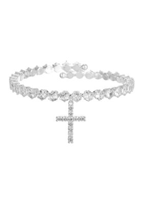 Belk Silverworks Coil CZ Tennis Bracelet with Cross Charm