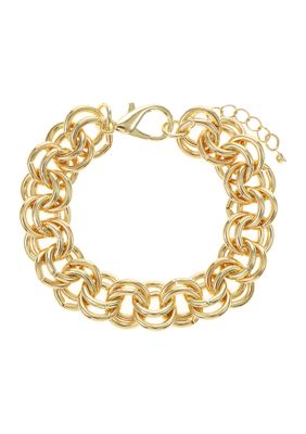 Belk Silverworks Fine Plated Multi Interlocked Ring Statement Bracelet, Gold, 8 in