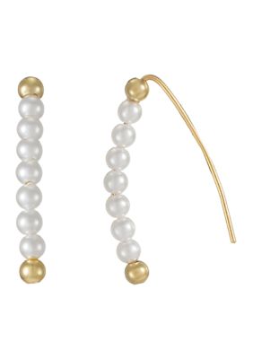 Belk Sterling Silver Mini Pearl Drop Earrings, Gold