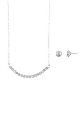 Belk Sterling Silver Sterling Silver Cubic Zirconia Cup Cable Chain Necklace, Bracelet & Earring Wardrobe Box Set