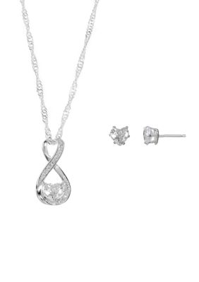 Belk Silverworks Silver Plated Cubic Zirconia Infinity Heart Pendant & Earring Set