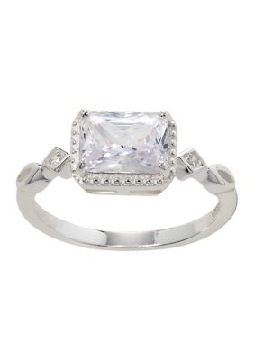 Belk Silverworks Sterling Silver Clear Rectangle Gemotic Band Ring