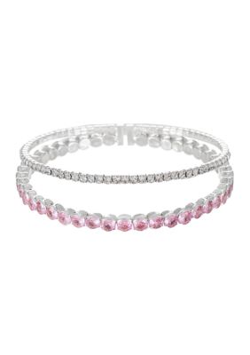 Belk Silverworks Lab Grown Cubic Zirconia Large and Small Round Double Coil Bracelet, Pink