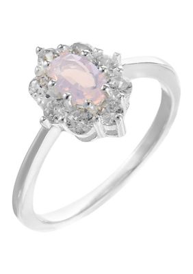 Belk Silverworks Lab Grown Sterling Silver Clear Oval Cubic Zirconia with Baguette Halo Ring, Pink, 8