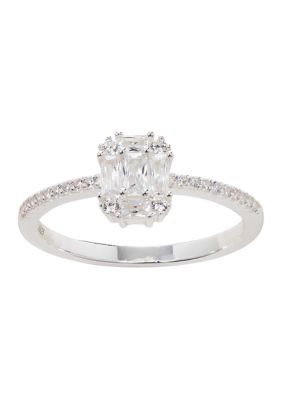 Belk Silverworks Sterling Silver Clear Cubic Zirconia Rectangle Solitaire Pavé Band Ring