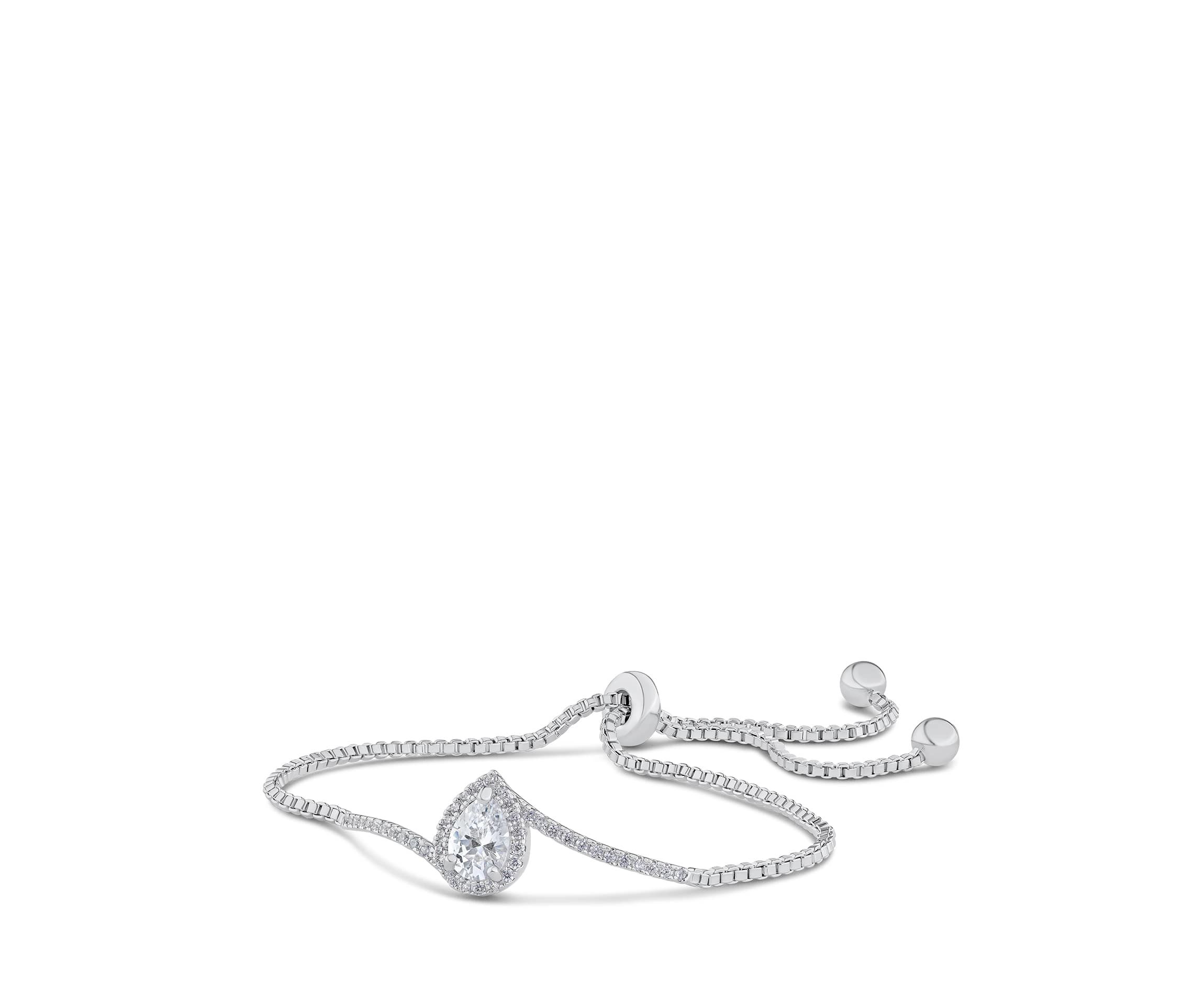 Pave CZ Pear Bolo Bracelet