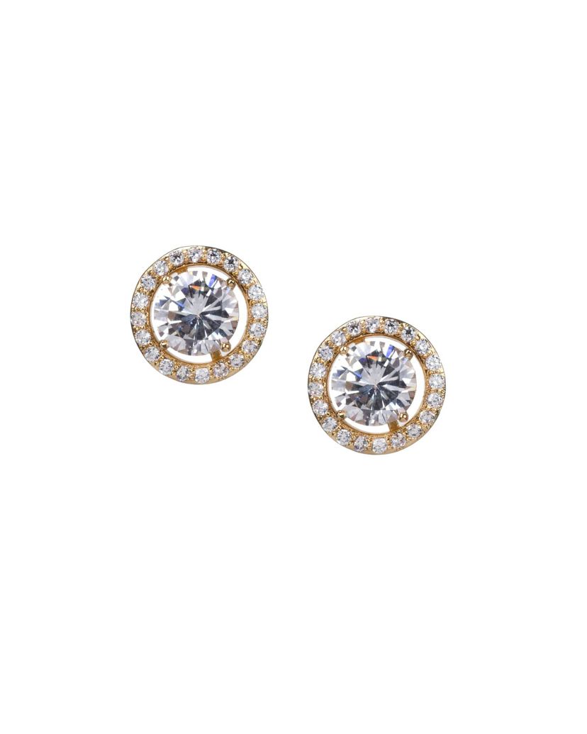 Pave CZ Round Halo Earrings