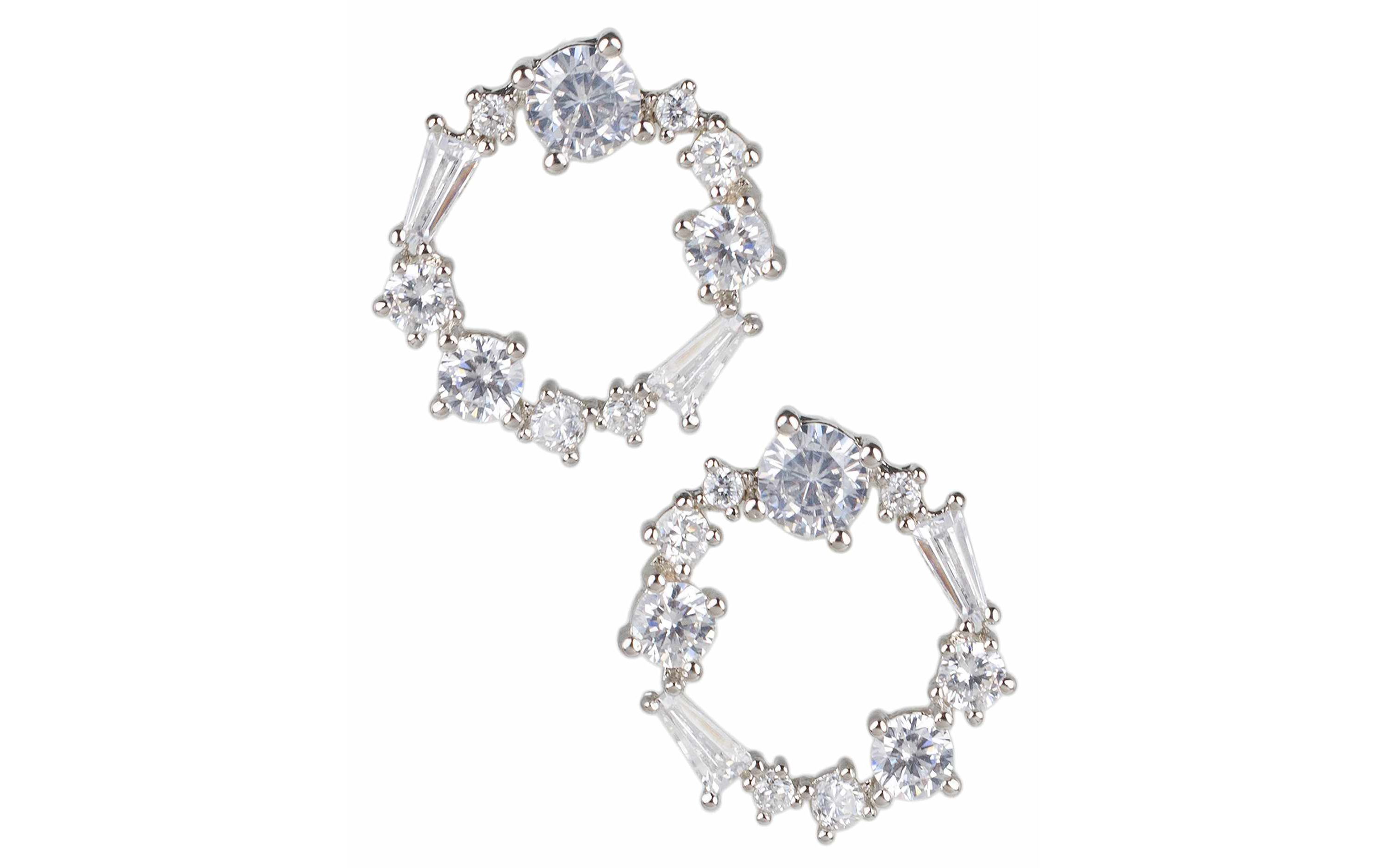 Round Baguette CZ Circle Earrings