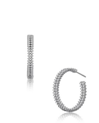 CZ by Kenneth Jay Lane Double Row CZ Hoops, Silver
