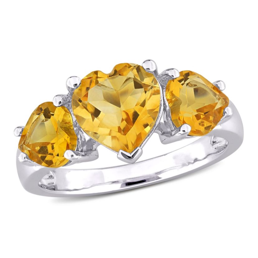 Citrine 3-Stone Heart Ring in Sterling Silver