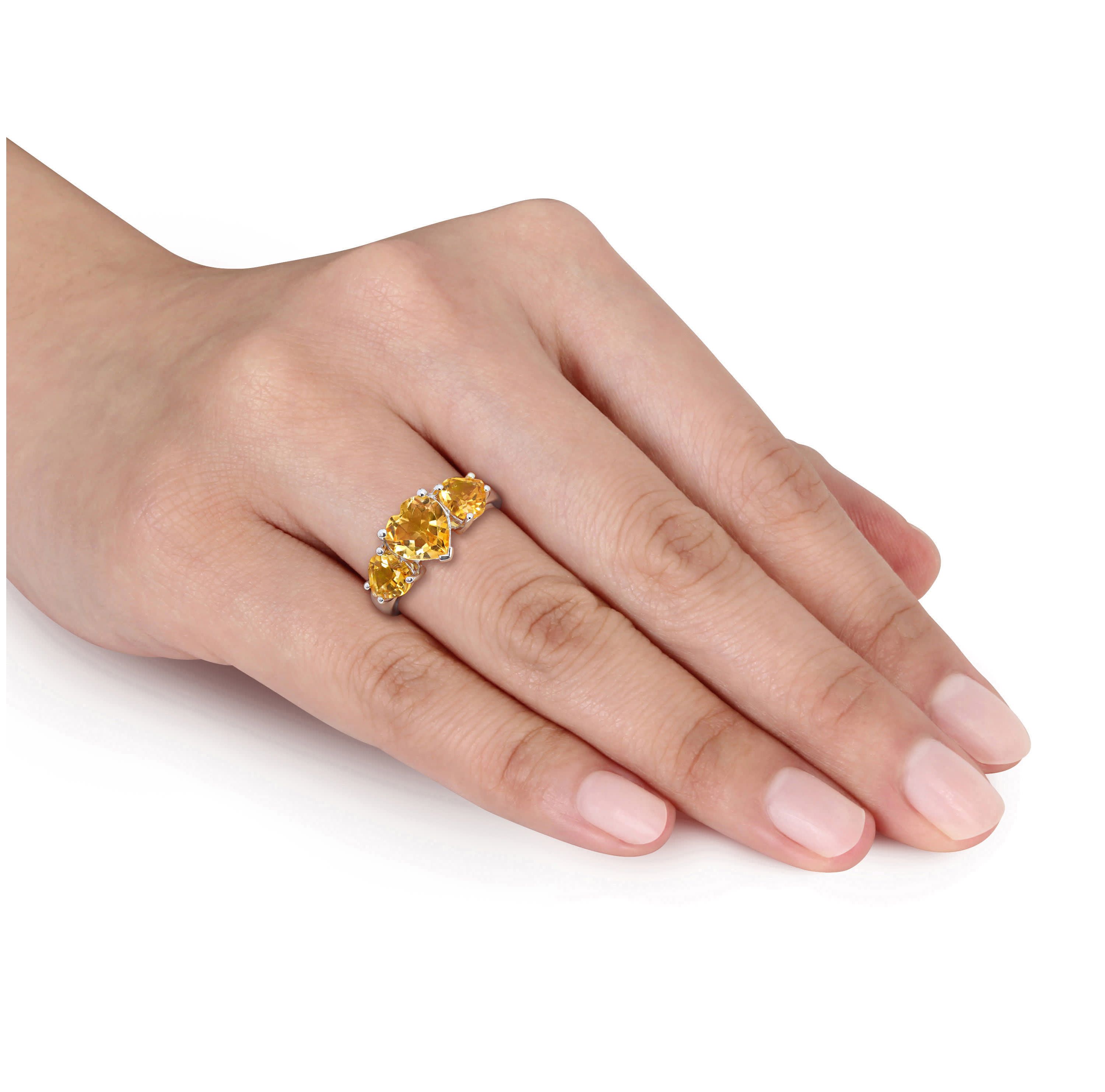 Citrine 3-Stone Heart Ring in Sterling Silver