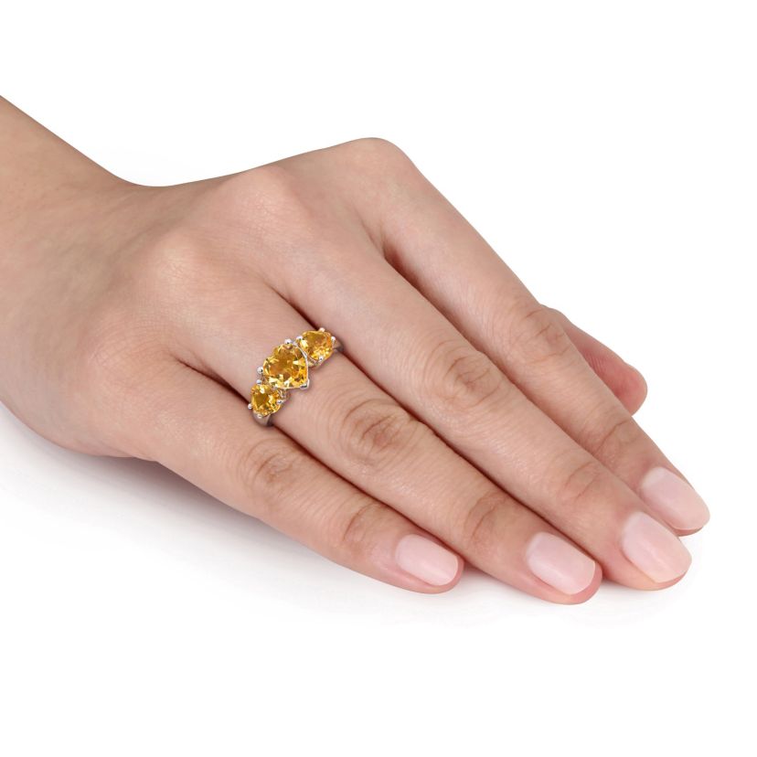 Citrine 3-Stone Heart Ring in Sterling Silver