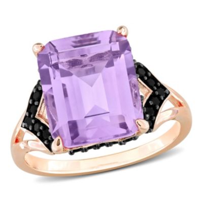 Belk & Co Rose de France and Black Sapphire Cocktail Ring in Rose Plated Sterling Silver, Pink, 5
