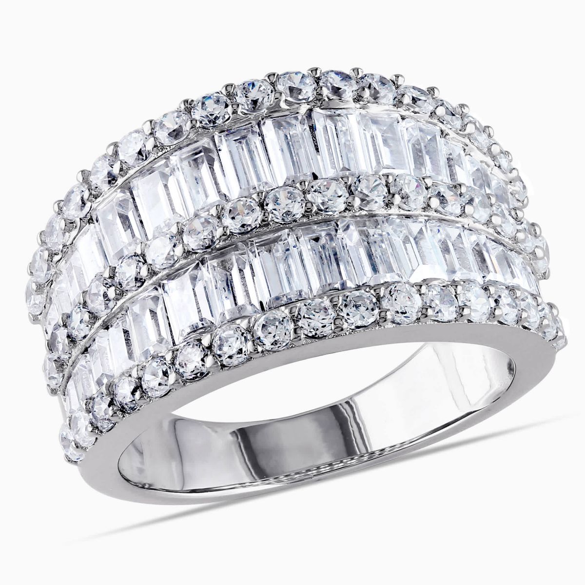 Lab Created Cubic Zirconia Double Row Ring in Sterling Silver