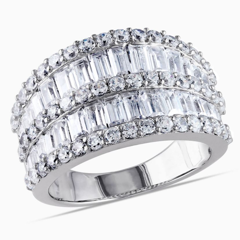 Lab Created Cubic Zirconia Double Row Ring in Sterling Silver