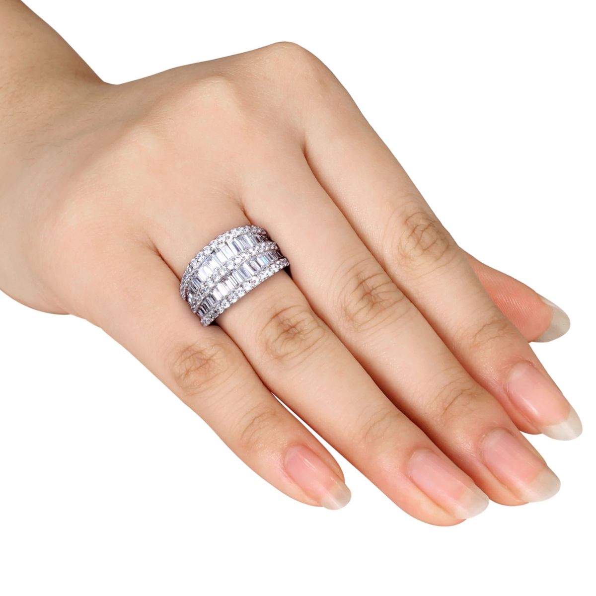 Lab Created Cubic Zirconia Double Row Ring in Sterling Silver