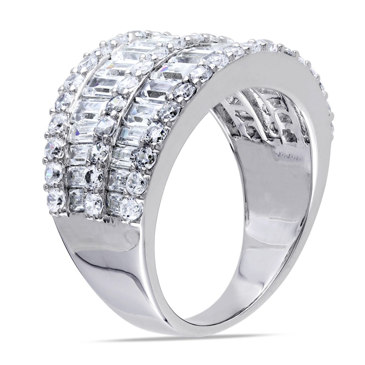 Lab Created Cubic Zirconia Double Row Ring in Sterling Silver