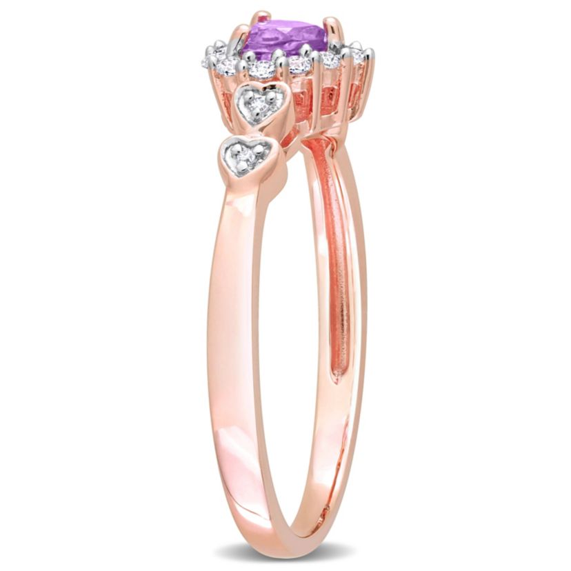 Lab Created Amethyst and Created White Sapphire with Diamond Accent Halo Promise Ring in Rose Plated Sterling Silver